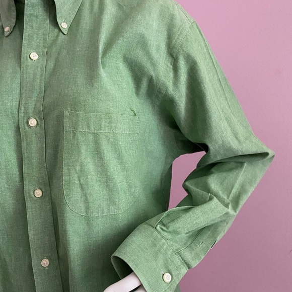 Vintage Lands' End Mens Shirt Button Down Long Sleeve LARGE 16-16.5 Green - Picture 2 of 6
